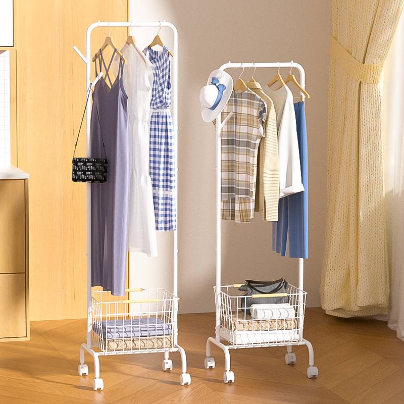 Étendoir à vêtements portable sur pied | Revêtement en poudre de fer, stockage de vêtements multi-zones