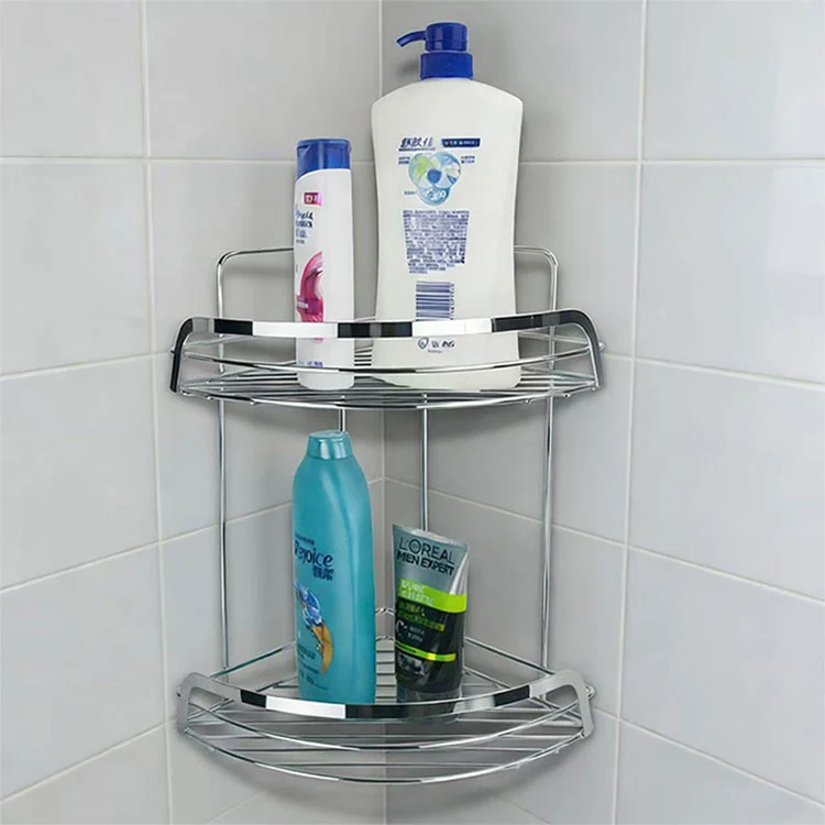 Étagère d'angle en métal pour salle de bain